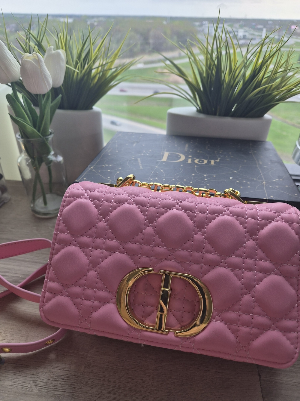 Dior Pink Quilted Shoulder Bag with Gold CD Emblem